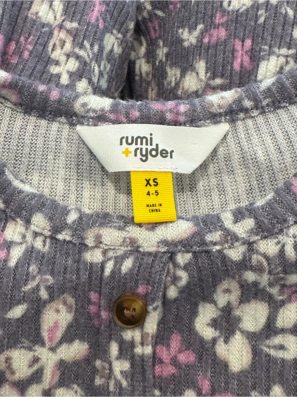 Rumi + Ryder Girls Floral Ribbed SOFT Knit Dress Purple Gray Size XS 4-5